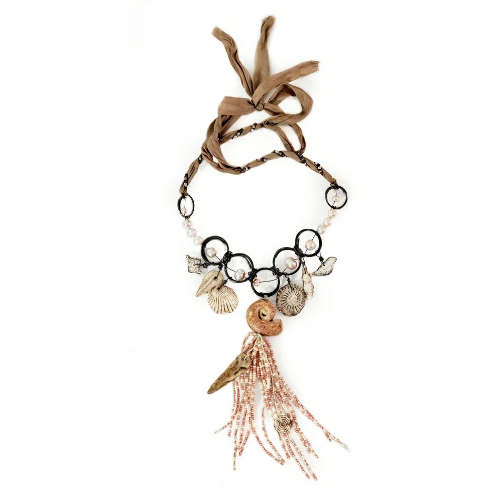 Unique Shabby Chic Artisan Beaded Bib Necklace